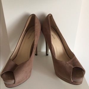 Beige/Tan Suede Shoes Peep Toe Heels